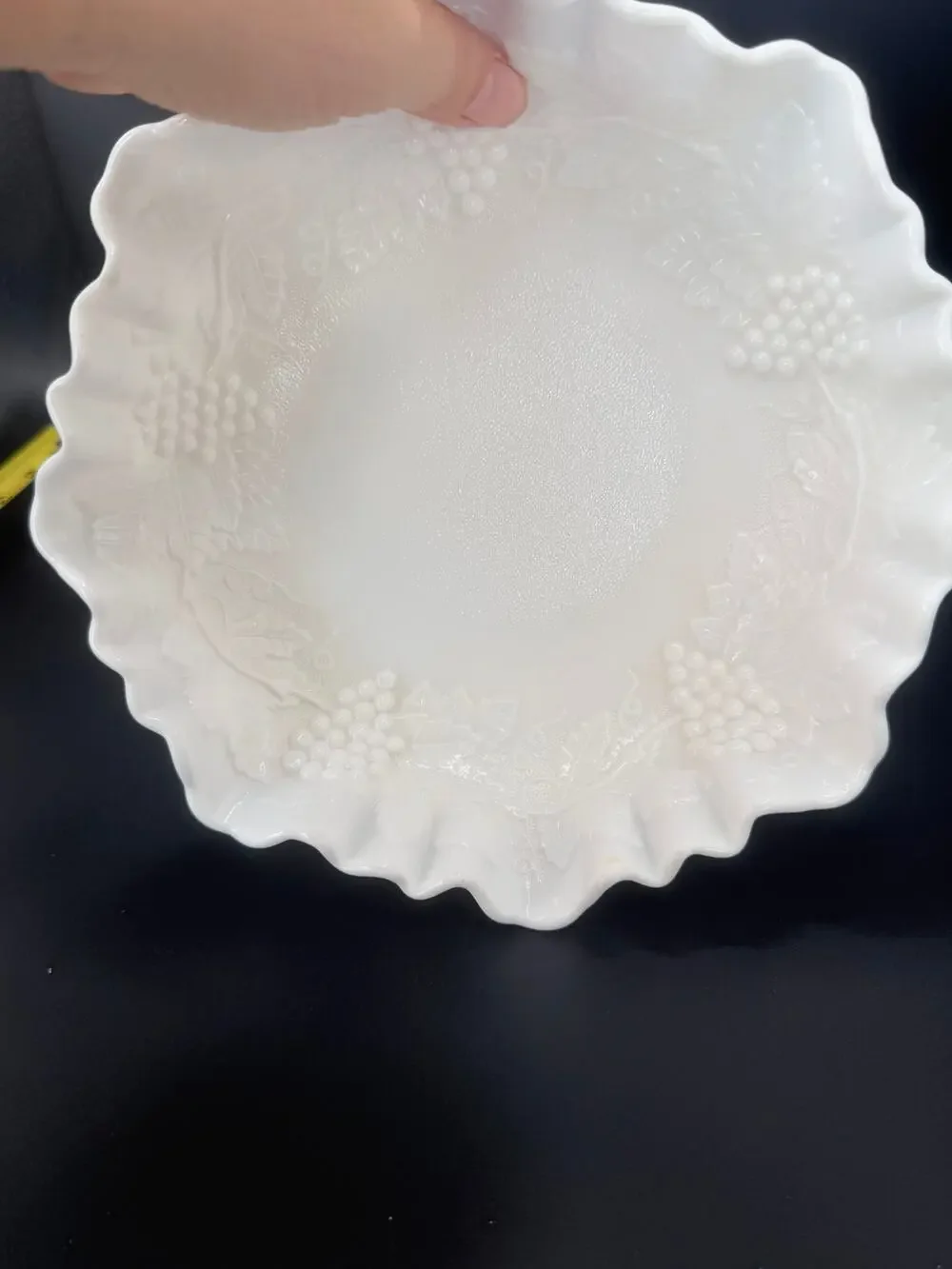 Vintage Westmoreland Paneled Grape Milk Glass 8.5in Ruffled Serving Bowl